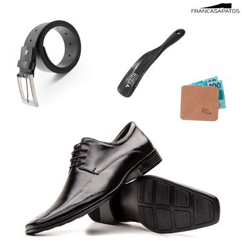 Kit Social Masculino + Cinto Couro Preto + Porta Cédulas + Calçadeira