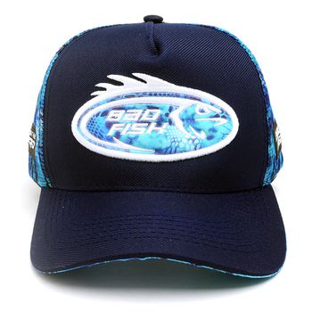 Boné Bad Fish Esporte Pesca Bordado Azul e Preto Militar - FULGORE MILITAR