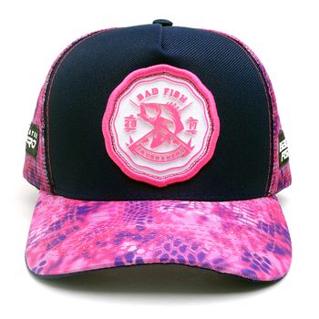Boné Bad Fish Esporte Pesca Bordado Azul e Rosa Coral - FULGORE MILITAR