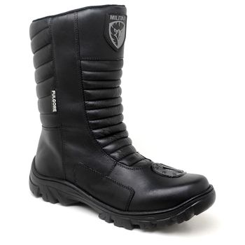 Coturno Militar Motociclista Preto Fulgore C/ Zíper Bota Tático Semi Impermeavel Cano Médio Preto - FULGORE MILITAR