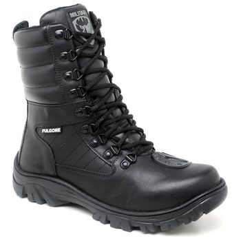 Coturno Militar Unissex Fulgore C/ Zíper Bota Tático Motociclista Cano Médio Preto - FULGORE MILITAR