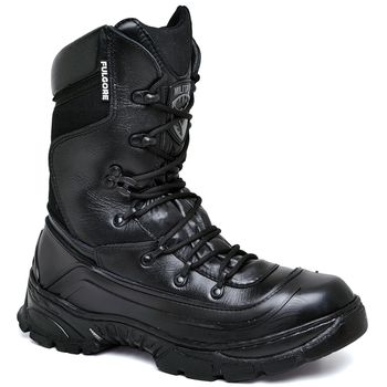COTURNO TATICO ESCOLTA SEMI IMPERMEAVEL EMBORRACHADO EM COURO PRO PRETO FULGORE MILITAR - FULGORE MILITAR