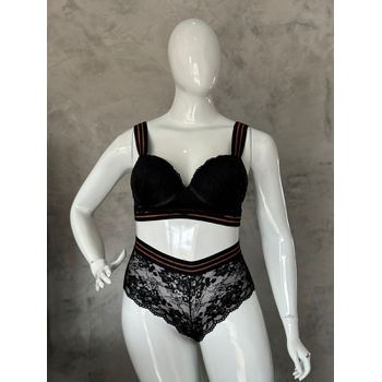 Conjunto Plus Size Renda Preto Elástico Bronze - 1... - JOYCE PRADO