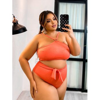 Biquíni Plus Size Frente Única Laranja Tanjal - 01... - JOYCE PRADO