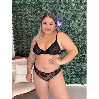 Conjunto Plus Size meia Taça Renda Preta Calcinha ... - JOYCE PRADO