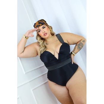 Maiô Plus Size Anita Aro V Preto com elástico Cact... - JOYCE PRADO