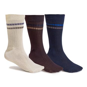 KIT 3 Pares de Meia Cano Longo - Marrom/Azul/Bege