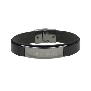 Pulseira Gratidão Laroche de Couro Masculina - Preto - Calçados Laroche