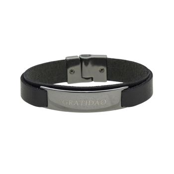 Pulseira Gratidão Laroche de Couro Masculina - Preto - 02177-3378 - Calçados Laroche