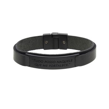 Pulseira Tudo Posso Laroche de Couro Masculina - Preto - 02177-3379 - Calçados Laroche