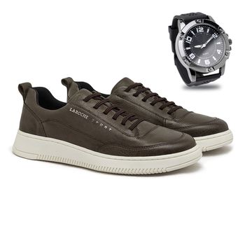 Sapatenis Laroche Apolo em Couro - Oliva E L + Brinde Relógio - Calçados Laroche