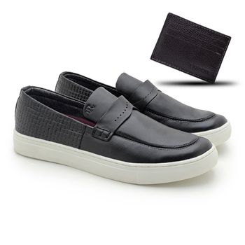 Slip On Loafer Stratus em Couro - Preto + Brinde Porta Cartão - 07840-3146 - Calçados Laroche