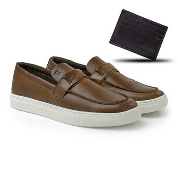 Slip On Loafer Stratus em Couro - Whisky + Brinde Porta Cartão - 07825-2581 - Calçados Laroche