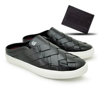 Mule em Couro Stratus Masculino - Preto + Brinde Porta Cartão - 07817-2571 - Calçados Laroche