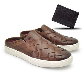 Mule em Couro Stratus Masculino - Whisky + Brinde Porta Cartão - 07817-2573 - Calçados Laroche