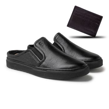 Mule Masculino Connect em Couro - Preto + Brinde Porta Cartão - 07350-1625SP - Calçados Laroche