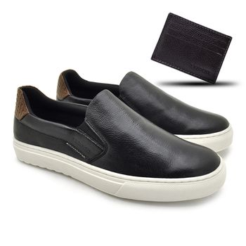 Slip On Yate Masculino Connect em Couro - Preto + Brinde Porta Cartão - 07312-2993 - Calçados Laroche