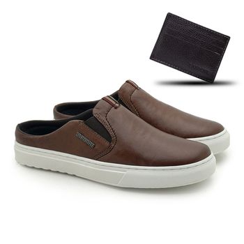 Mule Masculino Connect em Couro - Brown + Brinde Porta Cartão - 07328-1894 - Calçados Laroche