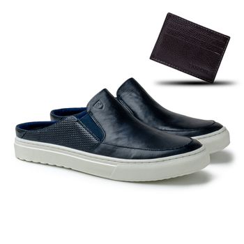 Mule Masculino Connect em Couro - Royal + Brinde Porta Cartão - 07332-2119 - Calçados Laroche