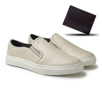 Slip On Yate Masculino Connect em Couro - Neve + Brinde Porta Cartão - 07340-3051 - Calçados Laroche