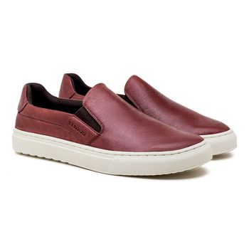 Slip On Masculino Connect em Couro - Vinho E L - Calçados Laroche