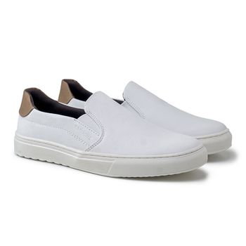 Slip On Masculino Connect em Couro - Branco Alvejado E L - 07312-3593 - Calçados Laroche