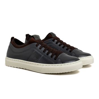 Sapatenis em Couro Casual Masculino Connect - Cinza E L - Calçados Laroche