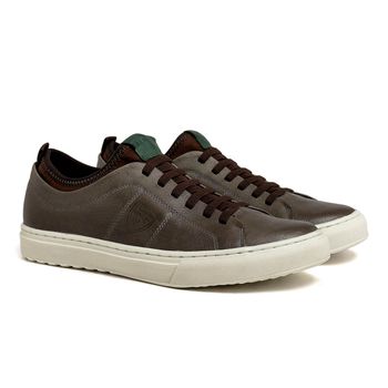 Sapatenis em Couro Casual Masculino Connect - Cinza E L - Calçados Laroche