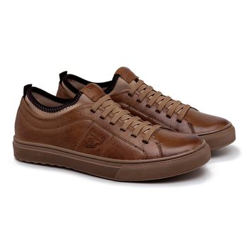 Sapatenis em Couro Casual Masculino Connect - Conhaque E L - Calçados Laroche