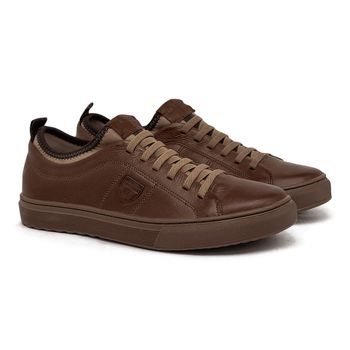 Sapatenis em Couro Casual Masculino Connect - Conhaque E L - Calçados Laroche