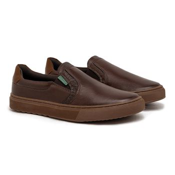 Slip On Iate Masculino Connect em Couro - Café - Calçados Laroche