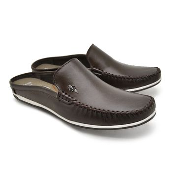 Mule Masculino Dumont em Couro - Café - 03716-2572 - Calçados Laroche