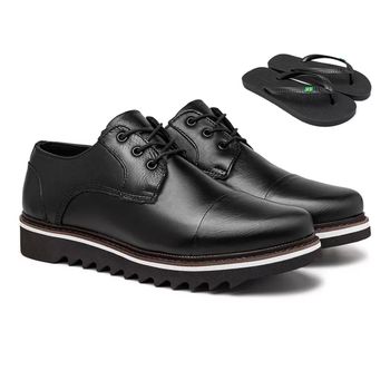 Sapato Casual Java Em Couro - Preto E L + Chinelo Brinde - Calçados Laroche
