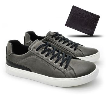 Sapatenis Casual Masculino Stratus em Couro - Silver + Brinde Porta Cartão - 07801-2264 - Calçados Laroche