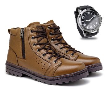 Bota Coturno Vacanza em Couro - Conhaque E L + Brinde Relógio - Calçados Laroche