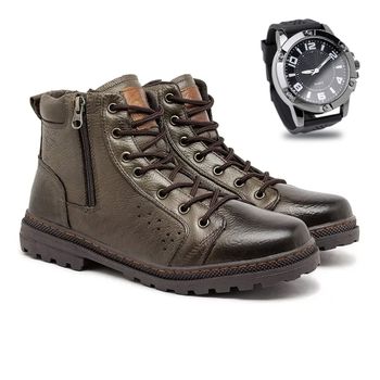 Bota Coturno Vacanza em Couro - Oliva E L + Brinde Relógio - Calçados Laroche