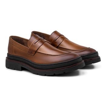 Mocassim Loafer Masculino Londres em Couro - Whisky - Calçados Laroche