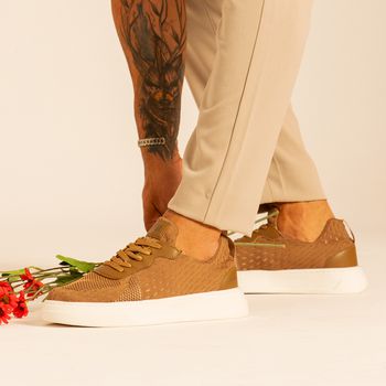 Tenis Casual Laroche Miami em Knit - Cappuccino - Calçados Laroche
