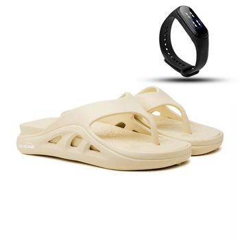 Chinelo Nuvem Cloud Dedo - Bege + Brinde Relógio Digital - Calçados Laroche