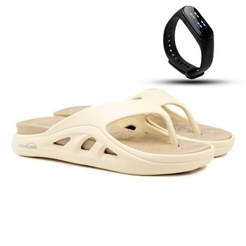 Chinelo Nuvem Cloud Dedo - Bege/Marfim + Brinde Relógio Digital - Calçados Laroche