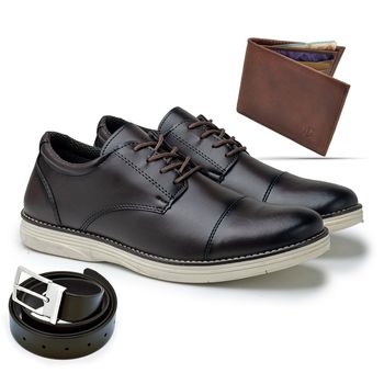 Sapato Masculino LRC Oxford - Café + Grátis Carteira e Cinto - 018002-3328 - Calçados Laroche