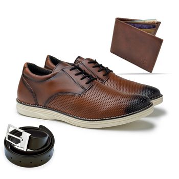 Sapato Masculino LRC Oxford - Whisky + Grátis Carteira e Cinto - 018004-2227 - Calçados Laroche