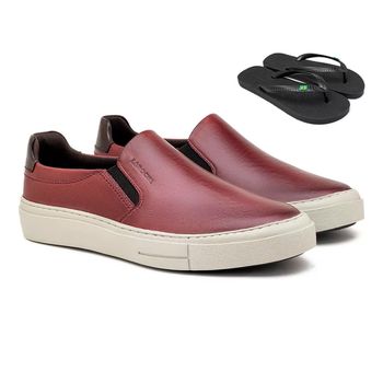 Slip On Casual Seul em Couro - Vinho E L + Chinelo Brinde - Calçados Laroche