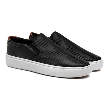 Slip On Masculino Street em Couro - Preto E L - Calçados Laroche