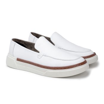 Slip On Titanium em Couro - Branco E L - Calçados Laroche