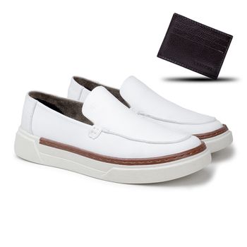 Slip On Titanium em Couro - Branco E L + Brinde Porta Cartão - 09903-3587 - Calçados Laroche