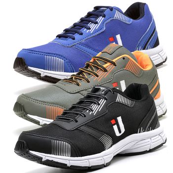 Kit 3 Pares Tênis Masculino Esportivo Academia Caminhada Corrida Treino Preto Azul e Laranja - Ousy Shoes