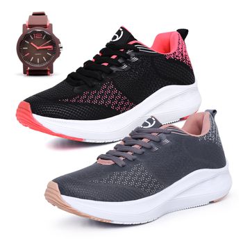 Kit 2 Pares Tênis Feminino Esportivo+Brinde Relógio - Ousy