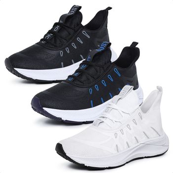 Kit 3 Pares Tênis Esportivo Masculino Ousy Confort Branco, Preto e Preto com Azul - Ousy