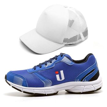 Tênis Masculino Esportivo Academia Corrida Confortável Azul com Boné - Ousy Shoes